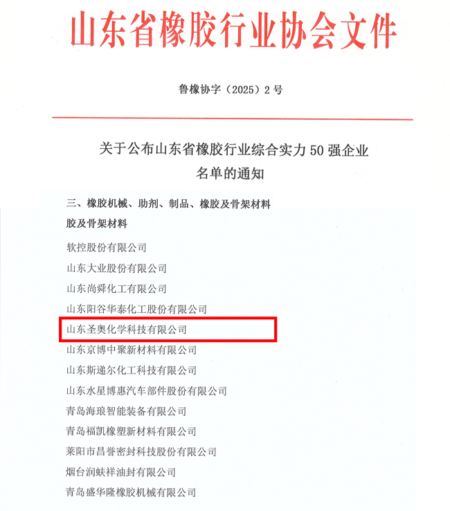 山東圣奧再次獲評“山東省橡膠行業(yè)綜合實力...